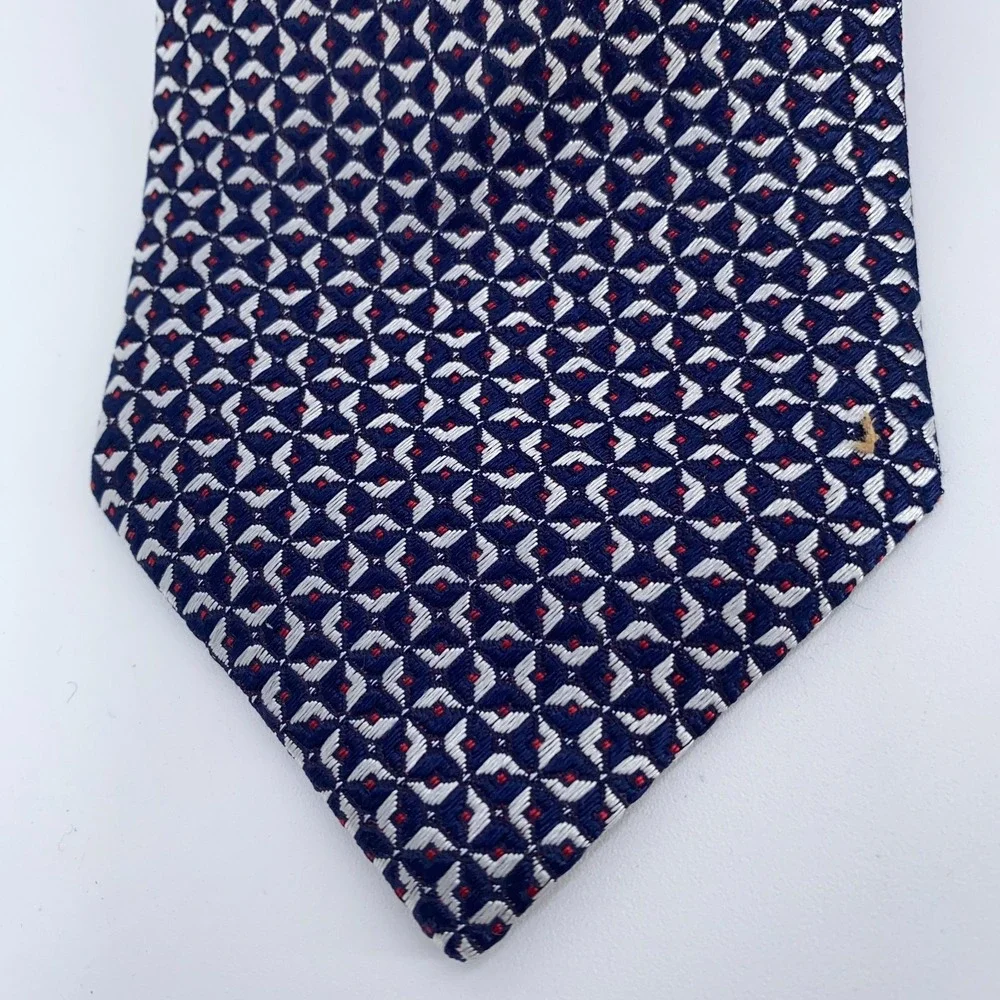 Eton‎ Tie Mens One Size Navy Gray Patterned Silk Classic Necktie England Made